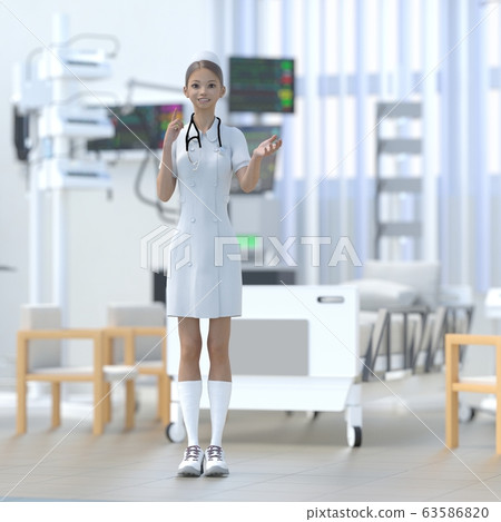 Young nurse working at ICU perming 3DCG illustration material 63586820
