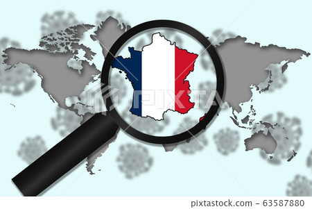 France corona virus crisis with a magnifying glass 63587880