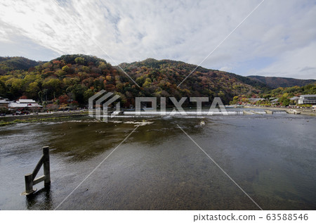 Katsuragawa river with colourful forest mountain 63588546