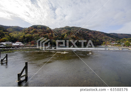 Katsuragawa river with colourful forest mountain Katsuragawa river with colourful forest mountain 63588576