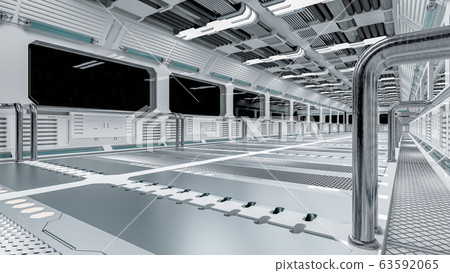 Windows spaceship or science lab in space. 63592065