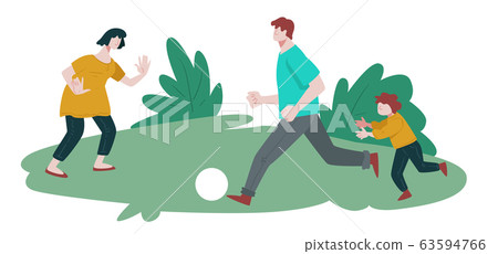 Family playing football isolated icon, summer outdoor activity Family playing football isolated icon, summer outdoor activity 63594766