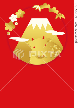 Beef Mt. Fuji gold and red New Year's card Beef Mt. Fuji gold and red New Year's card 63595139