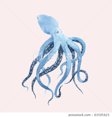 Beautiful vector underwater watercolor octopus stock illustration. 63595823