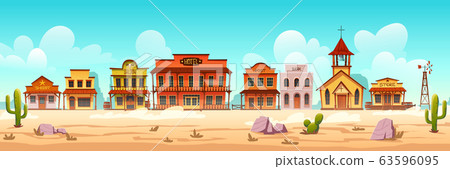 Vector western town street with wooden buildings 63596095