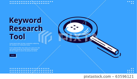 Keyword research tool isometric landing page. 63596121