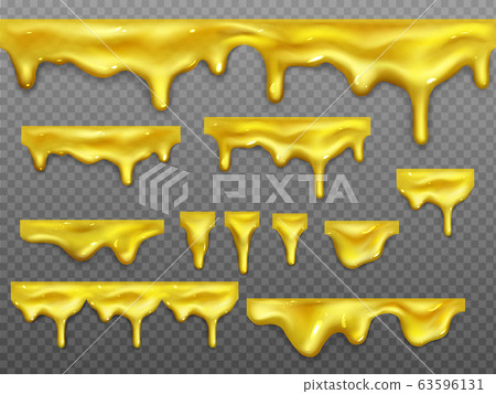 Realistic set of dripping gold liquid honey 63596131