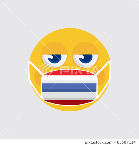 Yellow Emoji Wearing a Medical Mask Shaped Like an Thailand Flag To Prevent The Outbreak Of The Virus Vector Illustration Yellow Emoji Wearing a Medical Mask Shaped Like an Thailand Flag To Prevent The Outbreak Of The Virus Vector Illustration 63597134