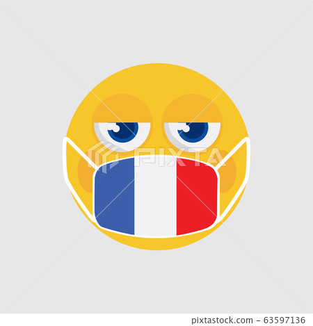 Yellow Emoji Wearing a Medical Mask Shaped Like an France Flag To Prevent The Outbreak Of The Virus Vector Illustration Yellow Emoji Wearing a Medical Mask Shaped Like an France Flag To Prevent The Outbreak Of The Virus Vector Illustration 63597136