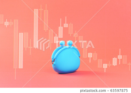 Stock graph over blue coins purse or pouch on orange Stock graph over blue coins purse or pouch on orange 63597875