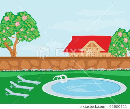 house with swimming pool - illustration house with swimming pool - illustration 63600321