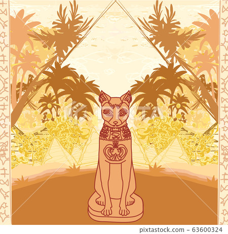 Stylized Egyptian cat , abstract grunge card Stylized Egyptian cat , abstract grunge card 63600324