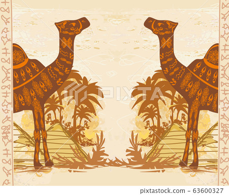 Camel in egypt desert - decorative vintage card Camel in egypt desert - decorative vintage card 63600327