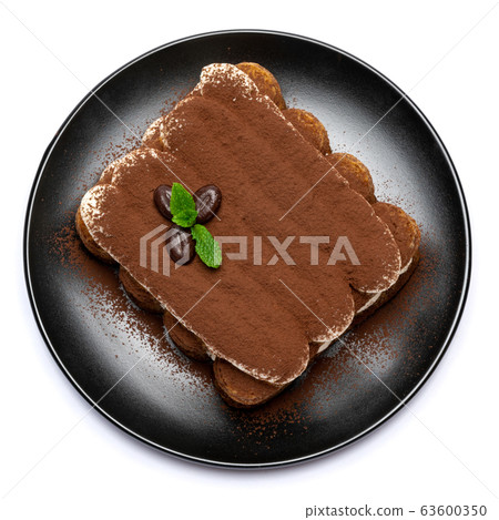 Classic tiramisu dessert on ceramic plate isolated on white background with clipping path 63600350