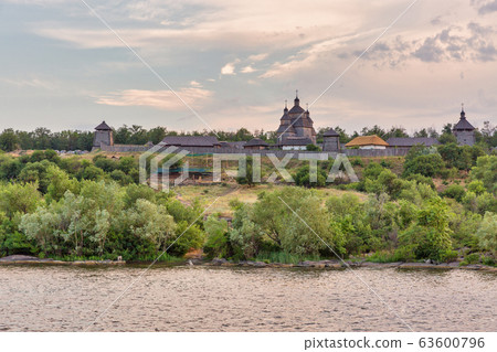 Medieval wooden Zaporozhian Sich buildings on 63600796