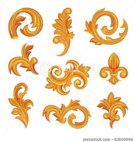 Golden Vintage Monograms with Fancy Scrolls Vector Set 63600898