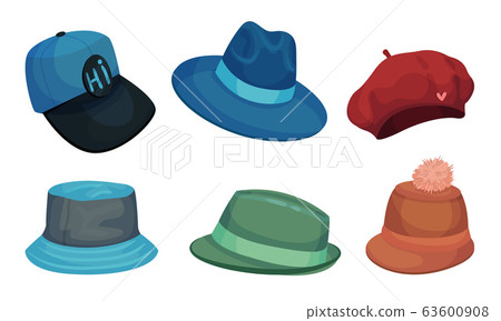 Wide Brimmed Hats and Headdresses Isolated on White Background Vector Set 63600908