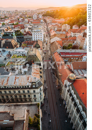 Zagreb Croatia. Aerial View from above of Ban Jelacic Square Zagreb Croatia. Aerial View from above of Ban Jelacic Square 63601322