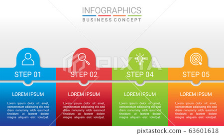 Business data visualization, infographic template with 4 steps on gray background, vector illustration Business data visualization, infographic template with 4 steps on gray background, vector illustration 63601618