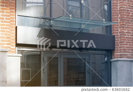 Blank black rectangular box store entrance mockup, glass brick wall 63601682