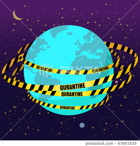 Quarantine tapes strips around planet Earth. Pandemic stop Coronavirus outbreak covid-19 2019-nCoV quarantine. Vector isolated banner poster Quarantine tapes strips around planet Earth. Pandemic stop Coronavirus outbreak covid-19 2019-nCoV quarantine. Vector isolated banner poster 63601816