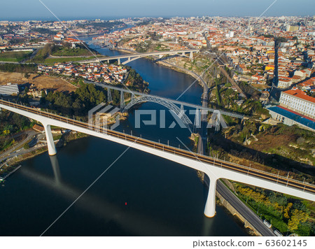 Aerial of bridges and Douro river in Porto Aerial of bridges and Douro river in Porto 63602145