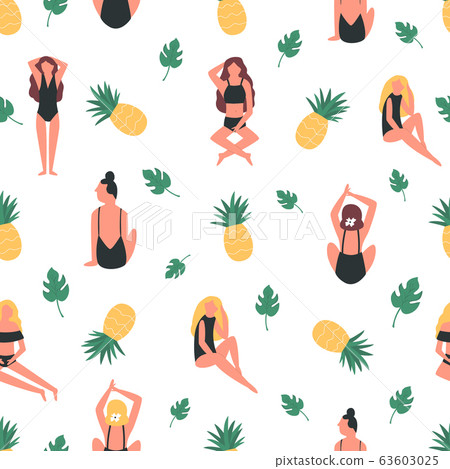 Summer seamless pattern with beautiful girls, - Stock Illustration ...