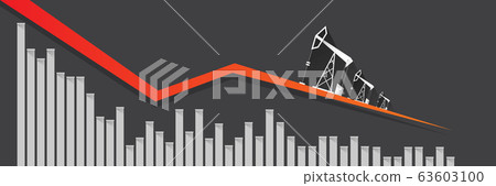Oil price falling down graph vector concept horizontal banner with arrows and oil rigs isolated on grey background. vector business market illustration background Oil price falling down graph vector concept horizontal banner with arrows and oil rigs isolated on grey background. vector business market illustration background 63603100