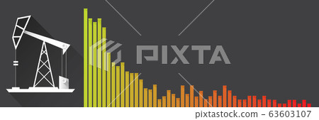 Oil price falling down graph vector concept horizontal banner with arrows and oil rigs isolated on grey background. vector business market illustration background Oil price falling down graph vector concept horizontal banner with arrows and oil rigs isolated on grey background. vector business market illustration background 63603107