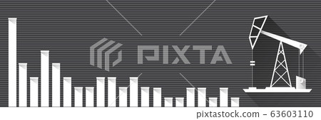 Oil price falling down graph vector concept horizontal banner with arrows and oil rigs isolated on grey background. vector business market illustration background Oil price falling down graph vector concept horizontal banner with arrows and oil rigs isolated on grey background. vector business market illustration background 63603110