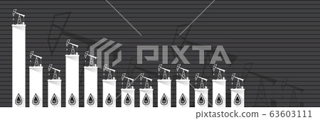 Oil price falling down graph vector concept horizontal banner with arrows and oil rigs isolated on grey background. vector business market illustration background Oil price falling down graph vector concept horizontal banner with arrows and oil rigs isolated on grey background. vector business market illustration background 63603111