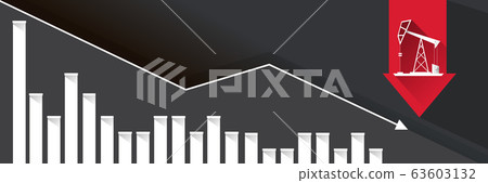 Oil price falling down graph vector concept horizontal banner with arrows and oil rigs isolated on grey background. vector business market illustration background Oil price falling down graph vector concept horizontal banner with arrows and oil rigs isolated on grey background. vector business market illustration background 63603132