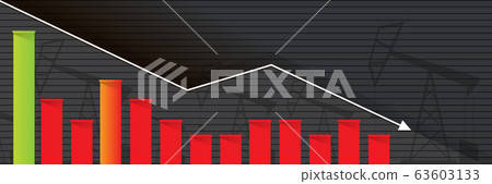 Oil price falling down graph vector concept horizontal banner with arrows and oil rigs isolated on grey background. vector business market illustration background Oil price falling down graph vector concept horizontal banner with arrows and oil rigs isolated on grey background. vector business market illustration background 63603133