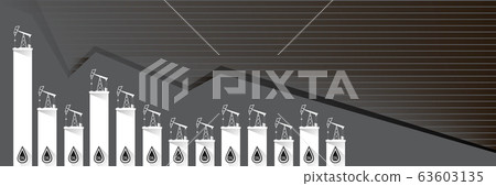 Oil price falling down graph vector concept horizontal banner with arrows and oil rigs isolated on grey background. vector business market illustration background Oil price falling down graph vector concept horizontal banner with arrows and oil rigs isolated on grey background. vector business market illustration background 63603135