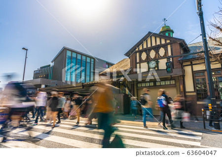 Tokyo cityscape in Japan New station building (left back) of Yamanote Line Harajuku Station opens today = March 21, 2020 Tokyo cityscape in Japan New station building (left back) of Yamanote Line Harajuku Station opens today = March 21, 2020 63604047