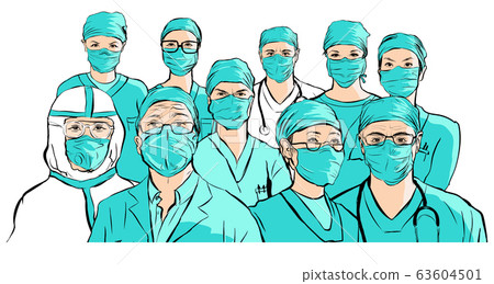 Group of doctors with mask for infectious illness