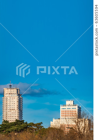 Iconic buildings in Madrid over the trees 63605594