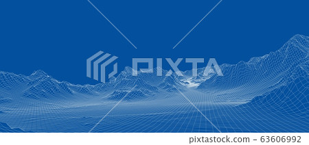 Abstract 3d wire-frame landscape. Blueprint style Abstract 3d wire-frame landscape. Blueprint style 63606992