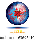 The spread of the coronavirus around the world. Capture of the planet. Globe with world map. Vector illustration concept. COVID-19 cell. 63607110