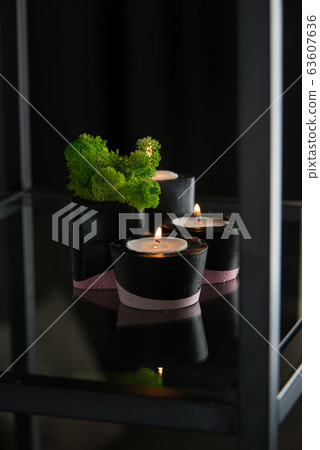 candles and moss in black and pink concrete candle candles and moss in black and pink concrete candle 63607636