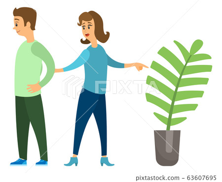 Couple in Furniture Store Man and Woman with Plant 63607695