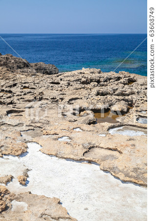 Salty rocks on the coast of the Inland Sea, Gozo Salty rocks on the coast of the Inland Sea, Gozo 63608749