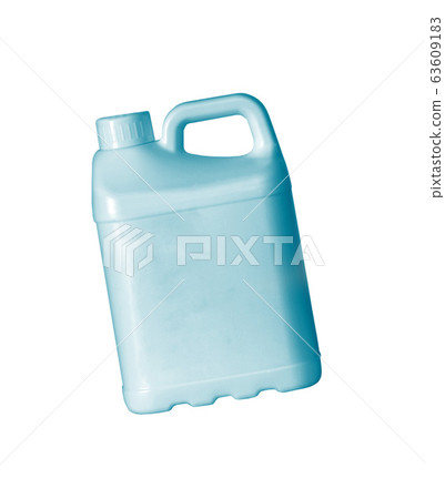 Blue plastic jerry can is isolated on a white Blue plastic jerry can is isolated on a white 63609183