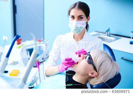 Young dentist at work in the office. Young dentist at work in the office. 63609971