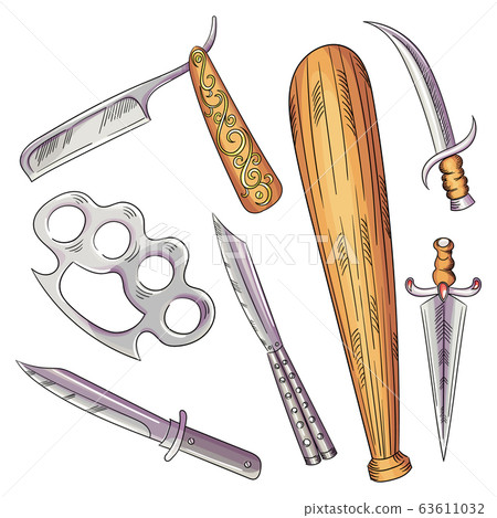 Retro gansters weapon set isolated not white background. 63611032
