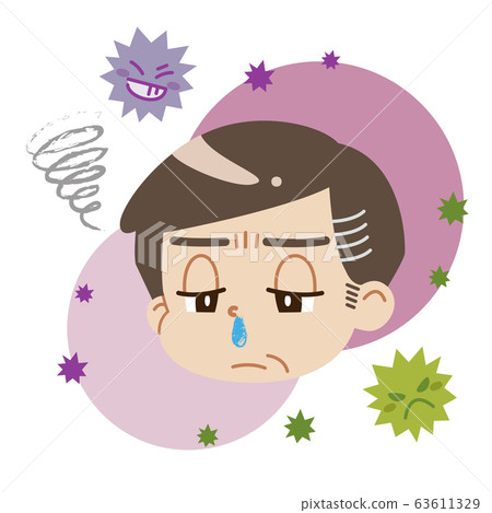 一名流鼻涕和病毒（無主線）的中年男子的插圖 63611329