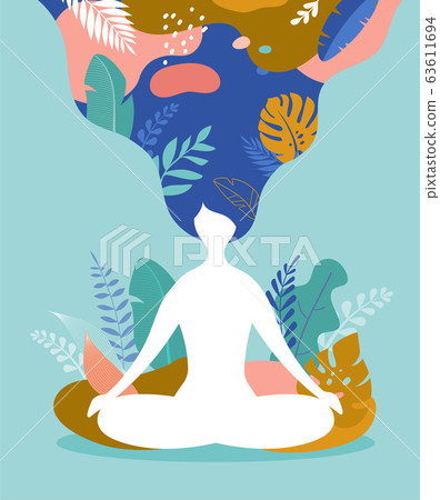 Coping with stress and anxiety using mindfulness, meditation and yoga. Vector background in pastel 63611694