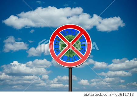 Forbbiden sign with crossed out Coronavirus. 63611718