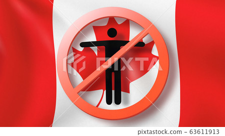 Fobbiden sign with crossed out man on a background of Canadian flag. 63611913