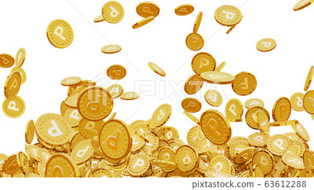 Lots of gold coins engraved with the letter P (initial point) 63612288